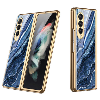 GKK Anti-Scratch IMD Graceful Marble Pattern Tempered Glass Back + Hard PC Shockproof Electroplating Cover for Samsung Galaxy Z Fold3 5G