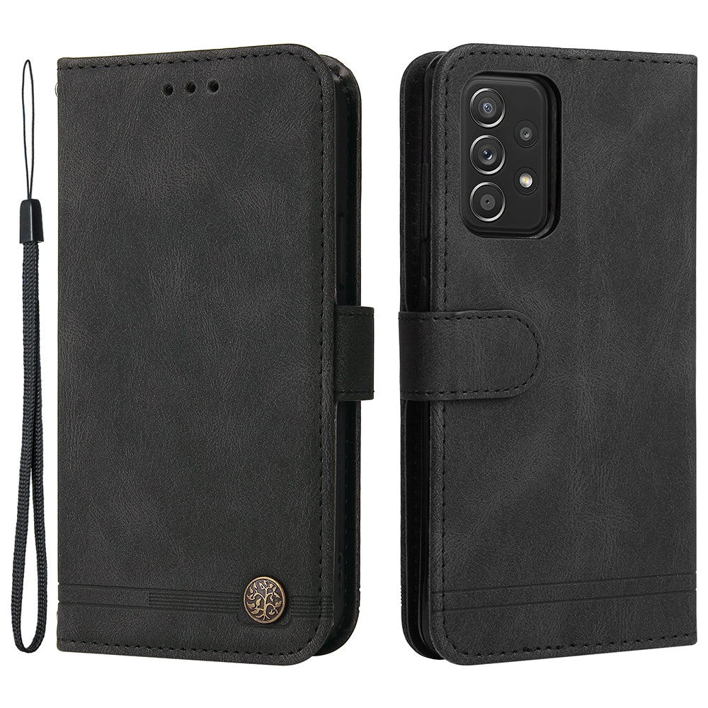 Tree Pattern Metal Button Flip Phone Case PU Leather Wallet Stand Cover for Samsung Galaxy A52 5G/4G/A52s 5G