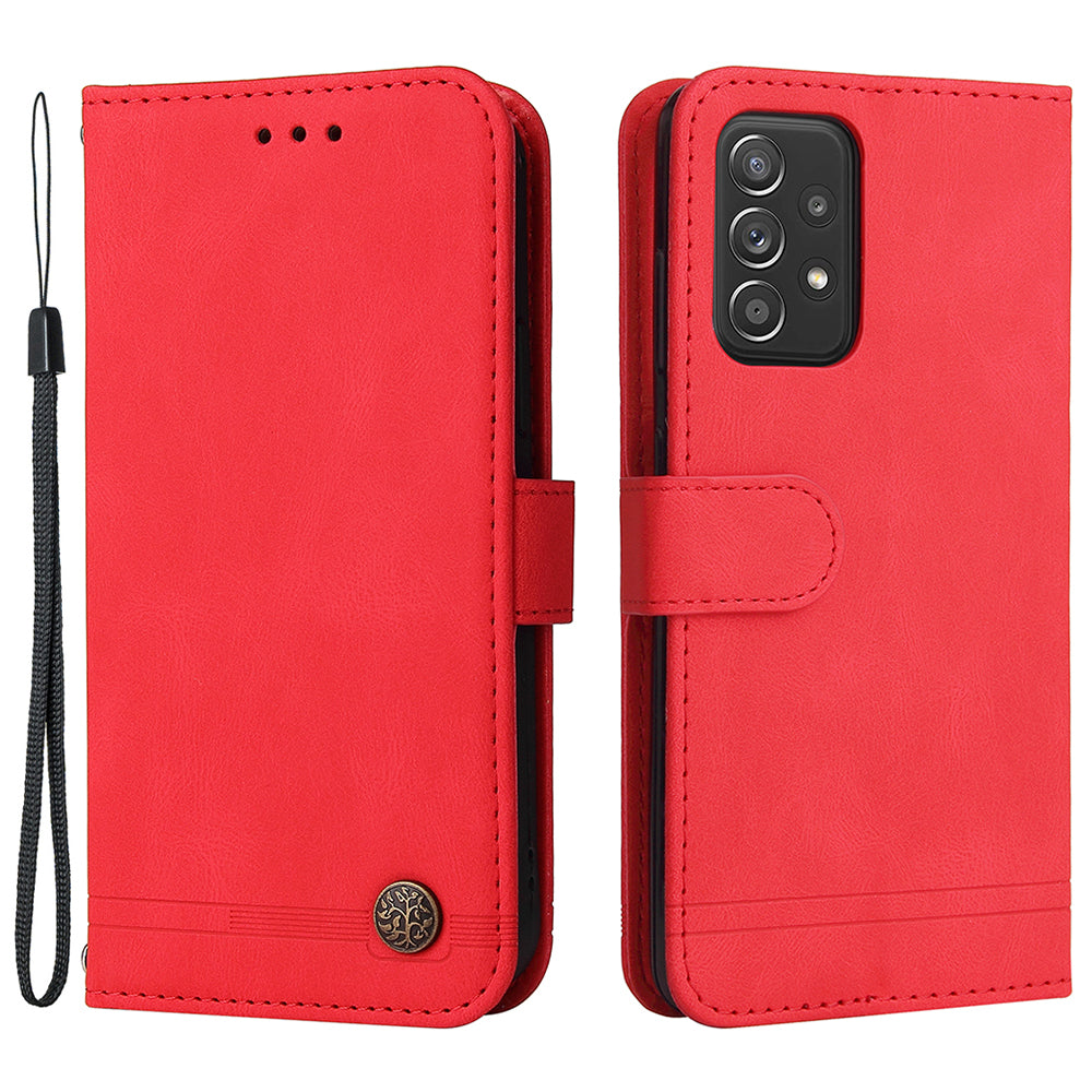 Tree Pattern Metal Button Flip Phone Case PU Leather Wallet Stand Cover for Samsung Galaxy A52 5G/4G/A52s 5G