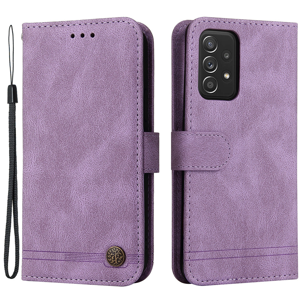Tree Pattern Metal Button Flip Phone Case PU Leather Wallet Stand Cover for Samsung Galaxy A52 5G/4G/A52s 5G