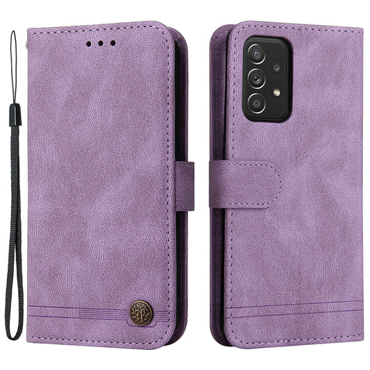 Tree Pattern Metal Button Flip Phone Case PU Leather Wallet Stand Cover for Samsung Galaxy A52 5G/4G/A52s 5G