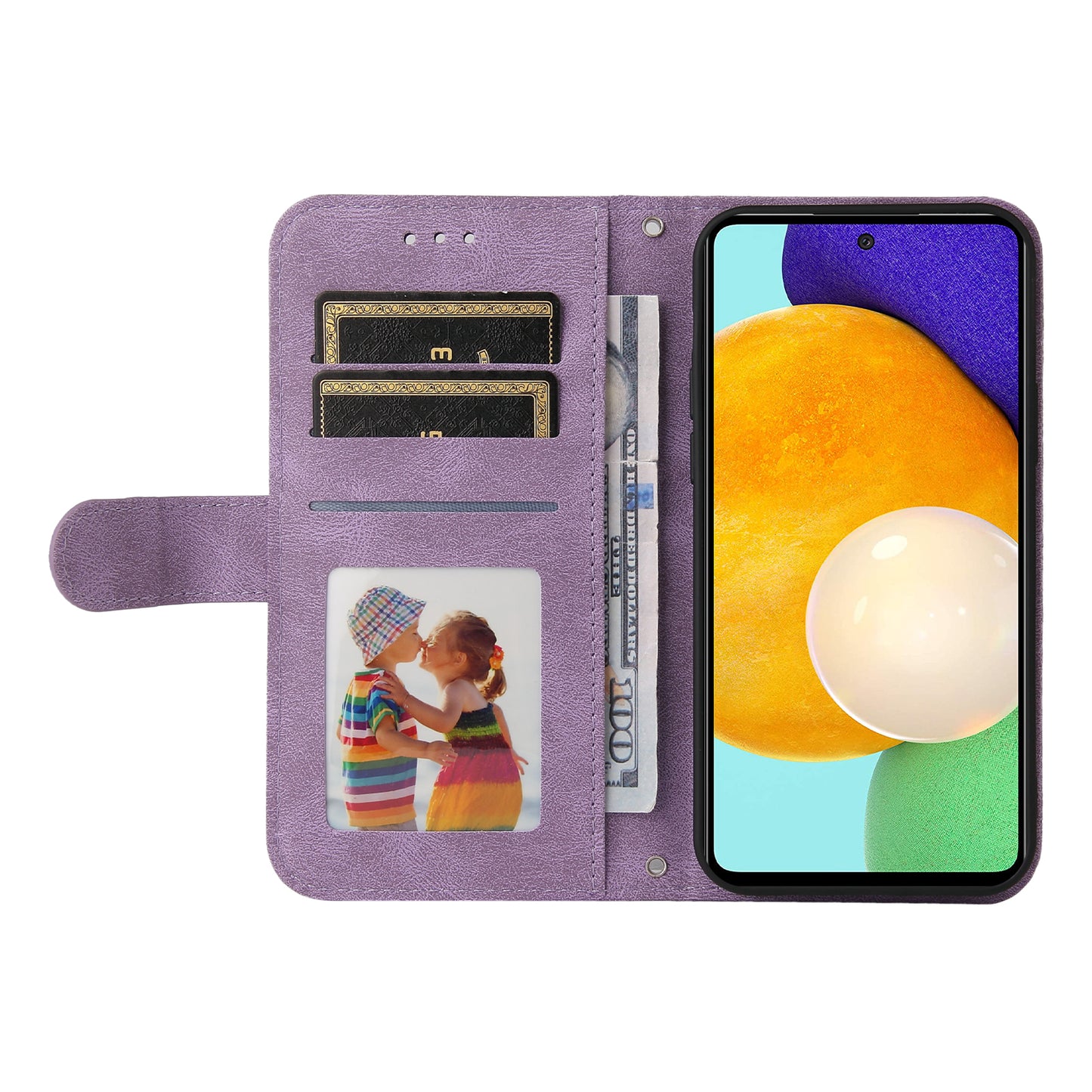 Tree Pattern Metal Button Flip Phone Case PU Leather Wallet Stand Cover for Samsung Galaxy A52 5G/4G/A52s 5G