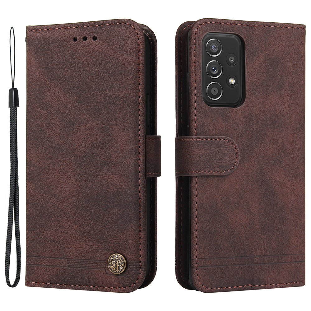 Tree Pattern Metal Button Flip Phone Case PU Leather Wallet Stand Cover for Samsung Galaxy A52 5G/4G/A52s 5G