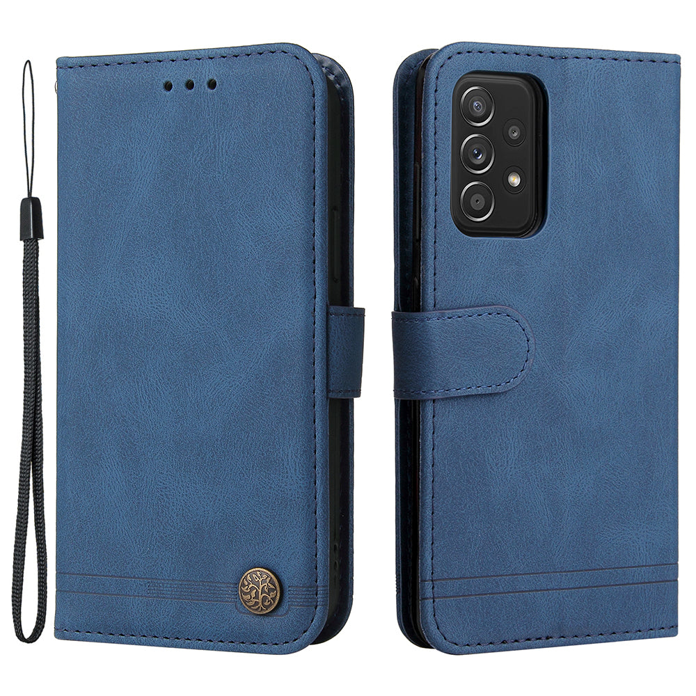 Tree Pattern Metal Button Flip Phone Case PU Leather Wallet Stand Cover for Samsung Galaxy A52 5G/4G/A52s 5G