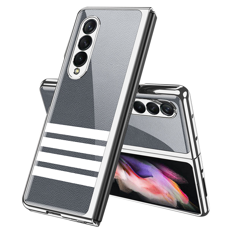GKK Electroplating Block Series Pattern Printing Tempered Glass Back Hard PC Protective Phone Case for Samsung Galaxy Z Fold3 5G