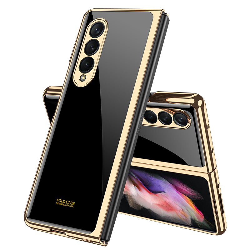 GKK Electroplating Block Series Pattern Printing Tempered Glass Back Hard PC Protective Phone Case for Samsung Galaxy Z Fold3 5G