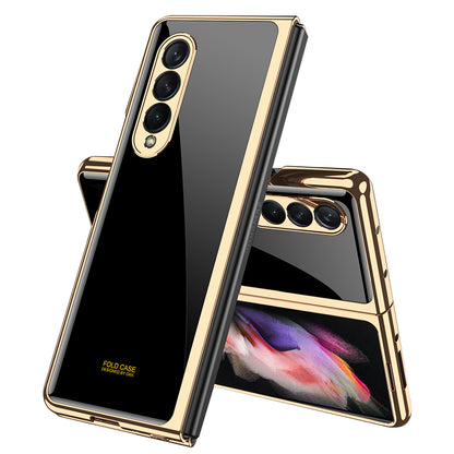 GKK Electroplating Block Series Pattern Printing Tempered Glass Back Hard PC Protective Phone Case for Samsung Galaxy Z Fold3 5G