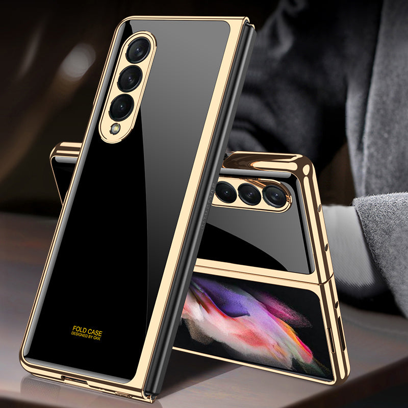 GKK Electroplating Block Series Pattern Printing Tempered Glass Back Hard PC Protective Phone Case for Samsung Galaxy Z Fold3 5G