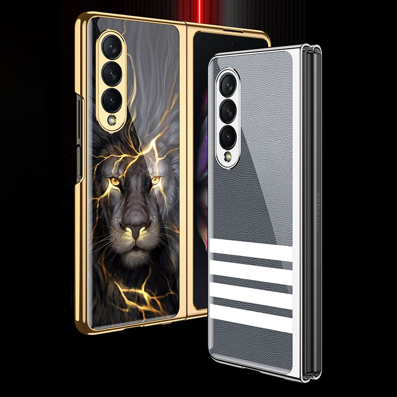 GKK Electroplating Block Series Pattern Printing Tempered Glass Back Hard PC Protective Phone Case for Samsung Galaxy Z Fold3 5G