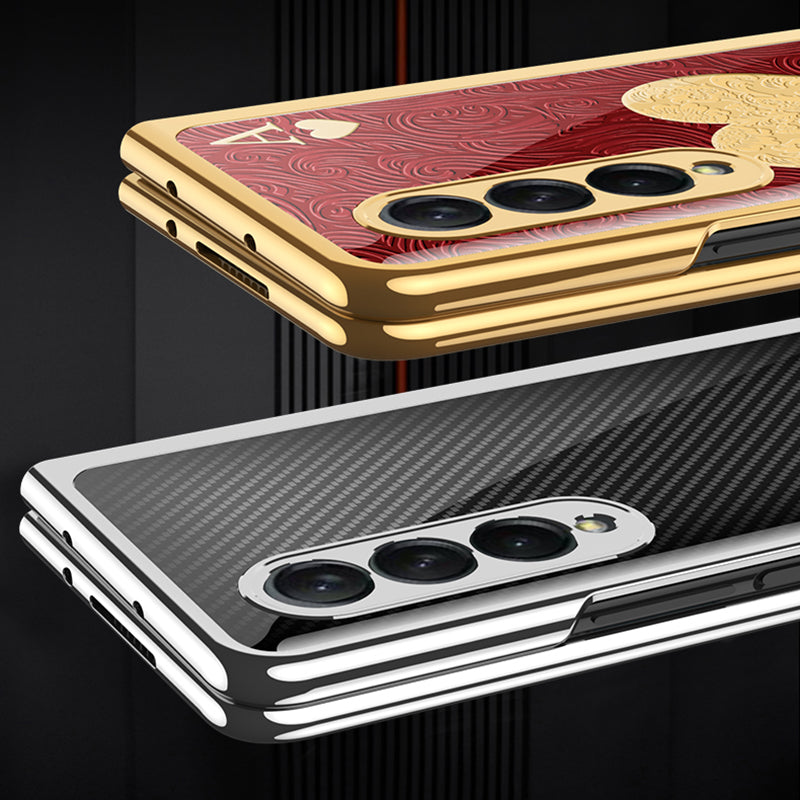 GKK Electroplating Block Series Pattern Printing Tempered Glass Back Hard PC Protective Phone Case for Samsung Galaxy Z Fold3 5G