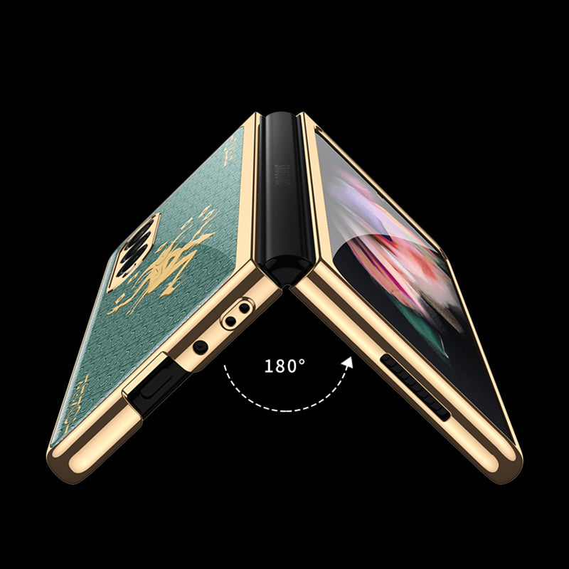 GKK Electroplating Block Series Pattern Printing Tempered Glass Back Hard PC Protective Phone Case for Samsung Galaxy Z Fold3 5G