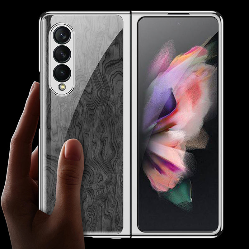 GKK Electroplating Block Series Pattern Printing Tempered Glass Back Hard PC Protective Phone Case for Samsung Galaxy Z Fold3 5G