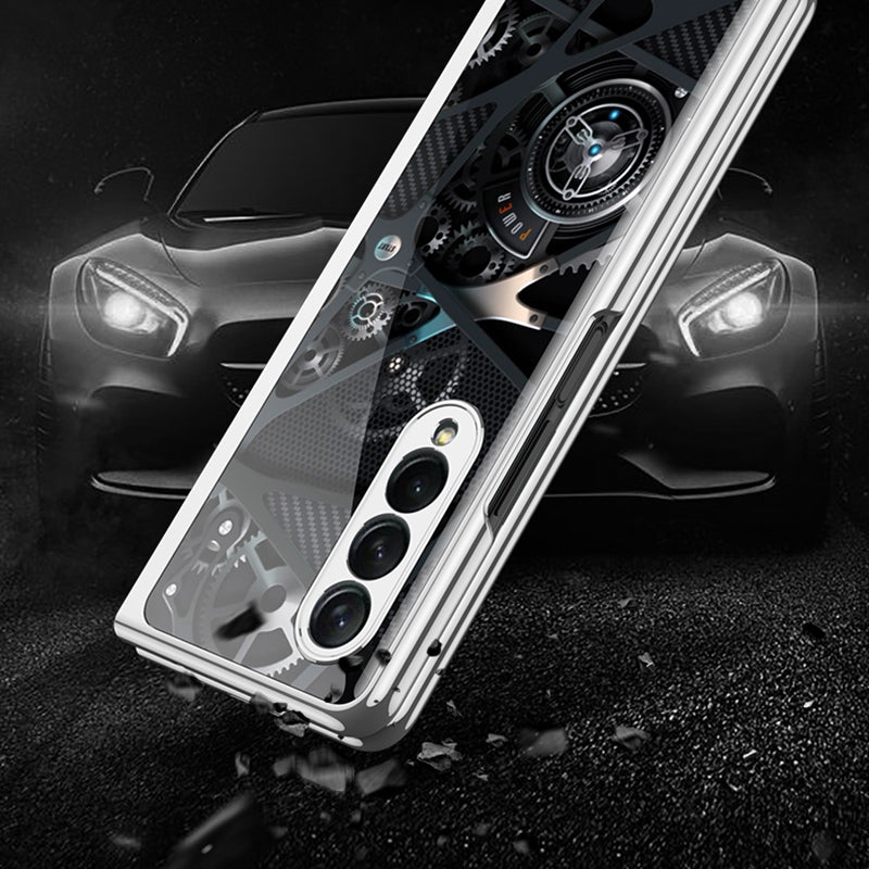 GKK Electroplating Block Series Pattern Printing Tempered Glass Back Hard PC Protective Phone Case for Samsung Galaxy Z Fold3 5G