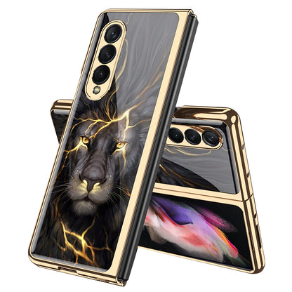 GKK Electroplating Block Series Pattern Printing Tempered Glass Back Hard PC Protective Phone Case for Samsung Galaxy Z Fold3 5G