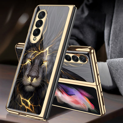 GKK Electroplating Block Series Pattern Printing Tempered Glass Back Hard PC Protective Phone Case for Samsung Galaxy Z Fold3 5G