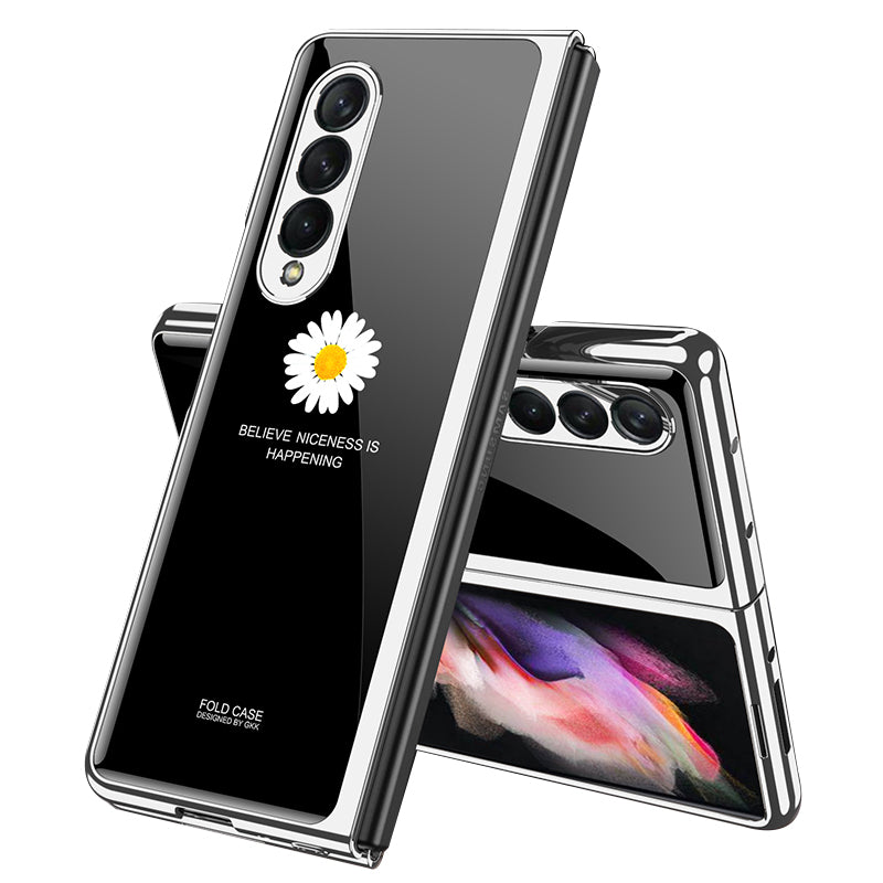 GKK Electroplating Block Series Pattern Printing Tempered Glass Back Hard PC Protective Phone Case for Samsung Galaxy Z Fold3 5G