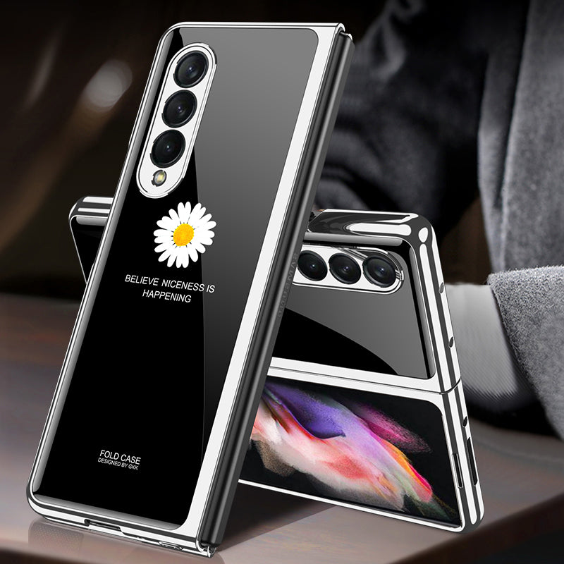 GKK Electroplating Block Series Pattern Printing Tempered Glass Back Hard PC Protective Phone Case for Samsung Galaxy Z Fold3 5G