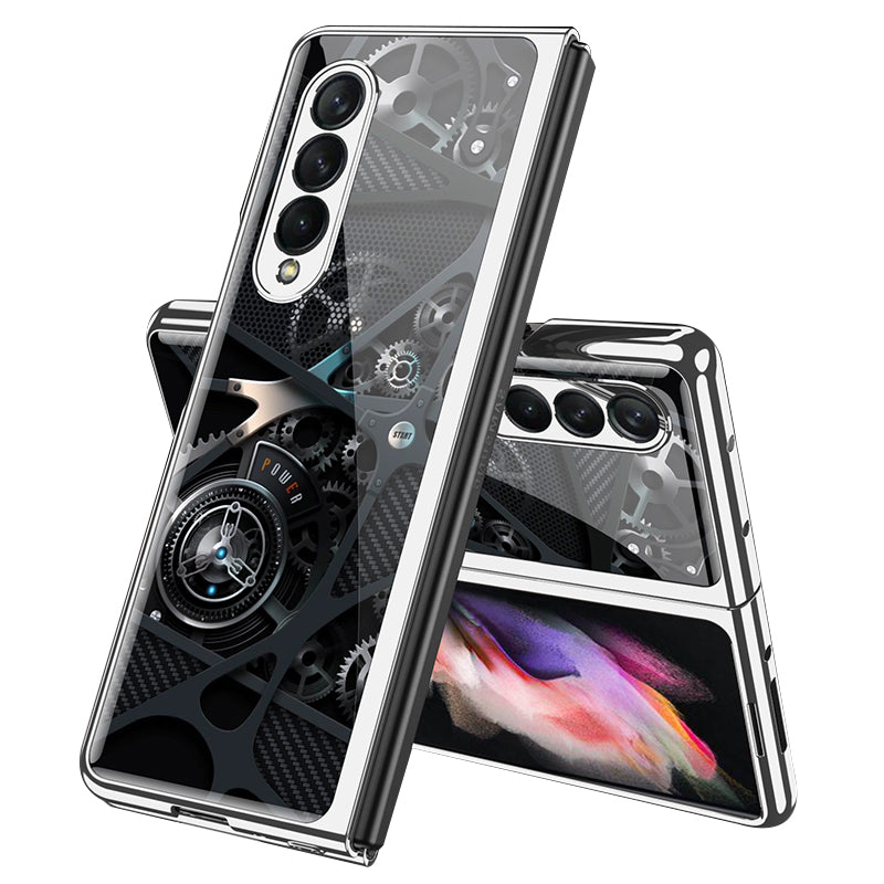 GKK Electroplating Block Series Pattern Printing Tempered Glass Back Hard PC Protective Phone Case for Samsung Galaxy Z Fold3 5G