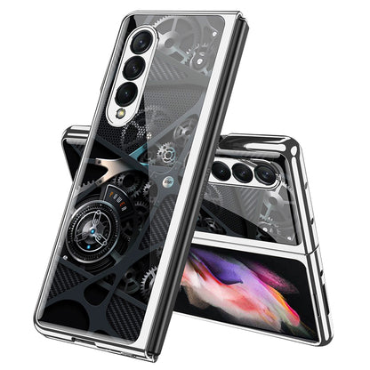 GKK Electroplating Block Series Pattern Printing Tempered Glass Back Hard PC Protective Phone Case for Samsung Galaxy Z Fold3 5G
