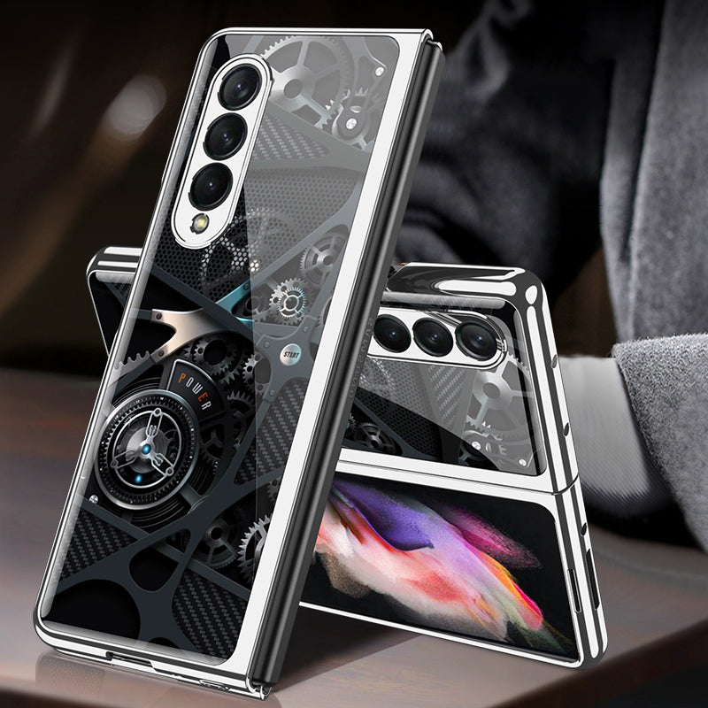 GKK Electroplating Block Series Pattern Printing Tempered Glass Back Hard PC Protective Phone Case for Samsung Galaxy Z Fold3 5G