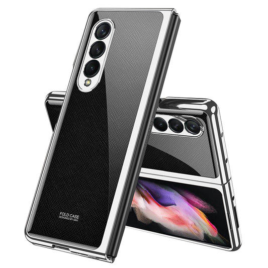 GKK Electroplating Block Series Pattern Printing Tempered Glass Back Hard PC Protective Phone Case for Samsung Galaxy Z Fold3 5G