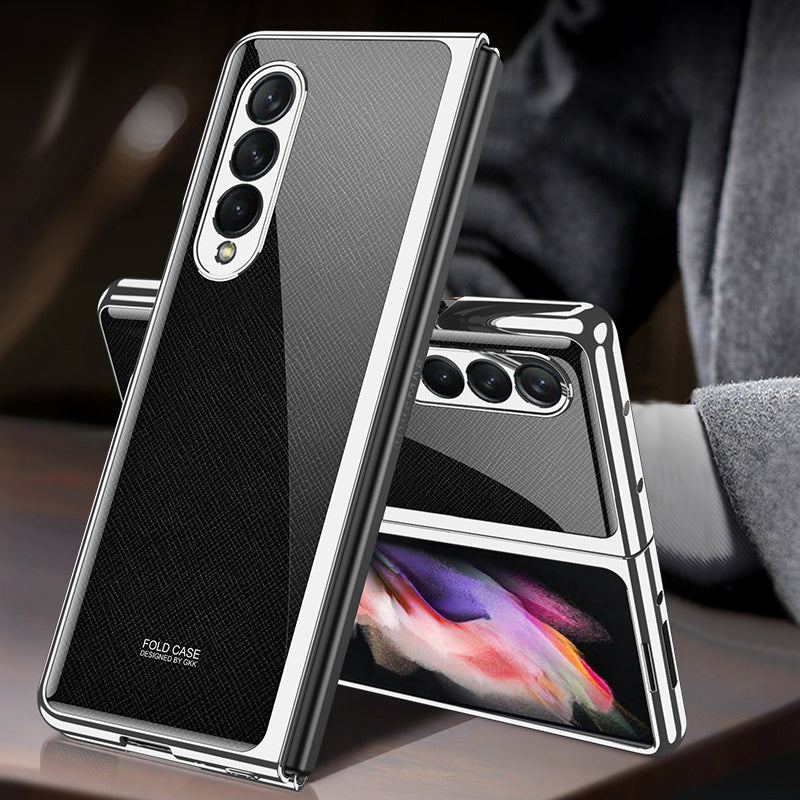 GKK Electroplating Block Series Pattern Printing Tempered Glass Back Hard PC Protective Phone Case for Samsung Galaxy Z Fold3 5G