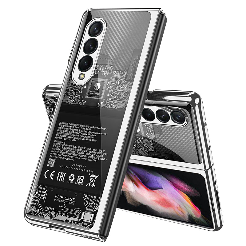 GKK Electroplating Block Series Pattern Printing Tempered Glass Back Hard PC Protective Phone Case for Samsung Galaxy Z Fold3 5G