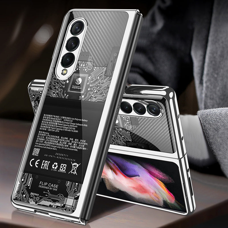 GKK Electroplating Block Series Pattern Printing Tempered Glass Back Hard PC Protective Phone Case for Samsung Galaxy Z Fold3 5G