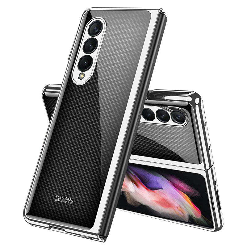 GKK Electroplating Block Series Pattern Printing Tempered Glass Back Hard PC Protective Phone Case for Samsung Galaxy Z Fold3 5G