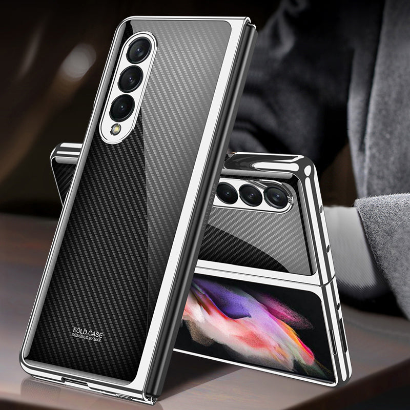 GKK Electroplating Block Series Pattern Printing Tempered Glass Back Hard PC Protective Phone Case for Samsung Galaxy Z Fold3 5G