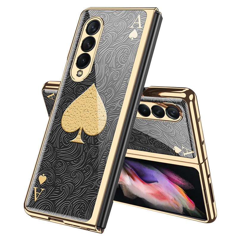 GKK Electroplating Block Series Pattern Printing Tempered Glass Back Hard PC Protective Phone Case for Samsung Galaxy Z Fold3 5G