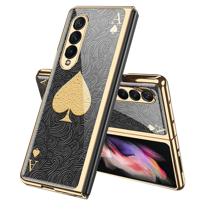 GKK Electroplating Block Series Pattern Printing Tempered Glass Back Hard PC Protective Phone Case for Samsung Galaxy Z Fold3 5G