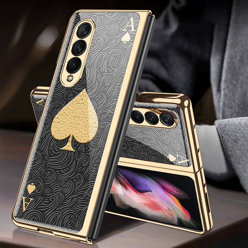 GKK Electroplating Block Series Pattern Printing Tempered Glass Back Hard PC Protective Phone Case for Samsung Galaxy Z Fold3 5G