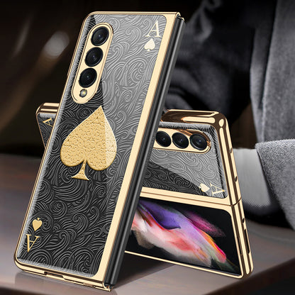 GKK Electroplating Block Series Pattern Printing Tempered Glass Back Hard PC Protective Phone Case for Samsung Galaxy Z Fold3 5G