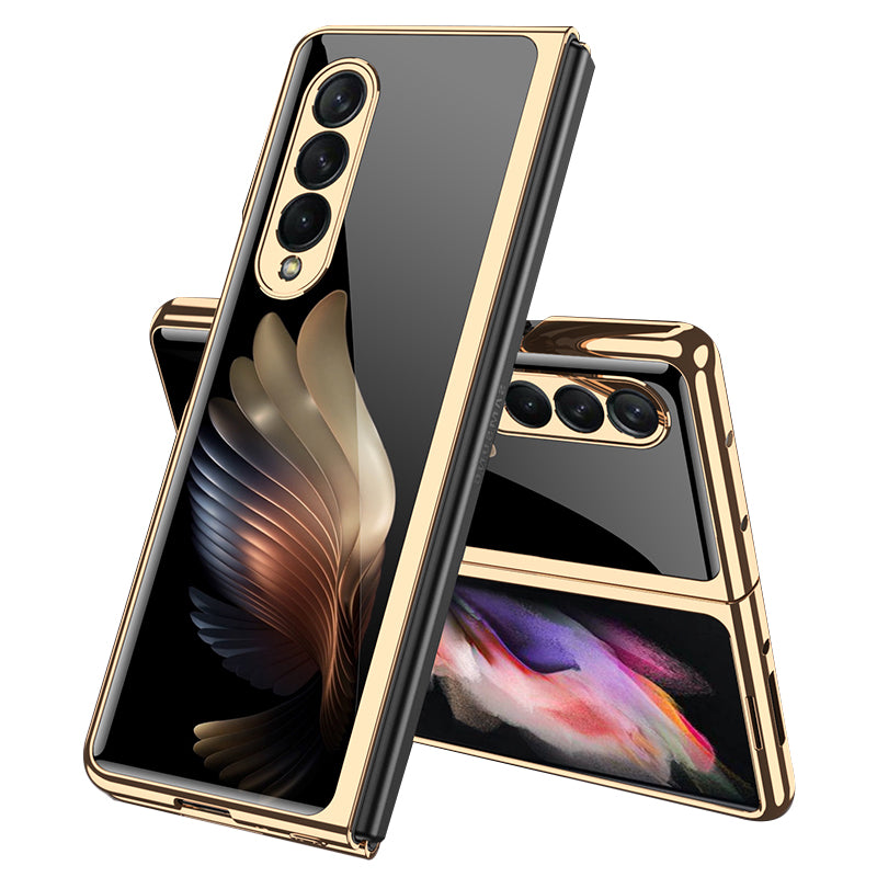 GKK Electroplating Block Series Pattern Printing Tempered Glass Back Hard PC Protective Phone Case for Samsung Galaxy Z Fold3 5G