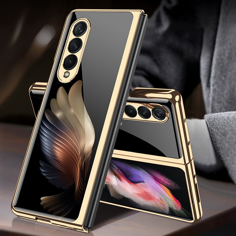 GKK Electroplating Block Series Pattern Printing Tempered Glass Back Hard PC Protective Phone Case for Samsung Galaxy Z Fold3 5G