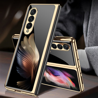 GKK Electroplating Block Series Pattern Printing Tempered Glass Back Hard PC Protective Phone Case for Samsung Galaxy Z Fold3 5G