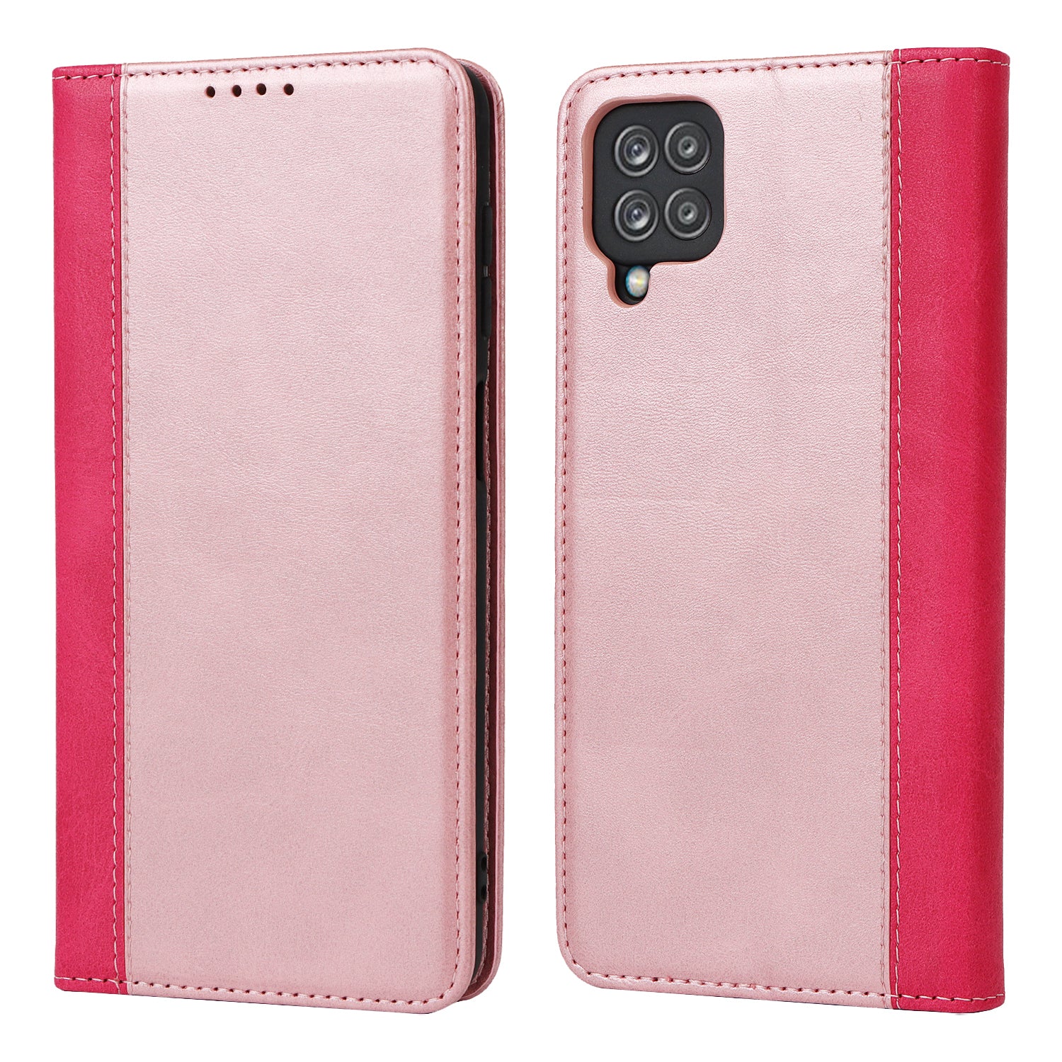 For Samsung Galaxy A12 Auto-absorbed Bi-color Splicing  Leather Wallet Phone Shell Standing Case