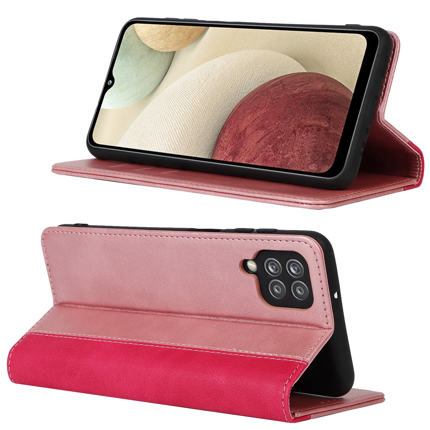 For Samsung Galaxy A12 Auto-absorbed Bi-color Splicing  Leather Wallet Phone Shell Standing Case