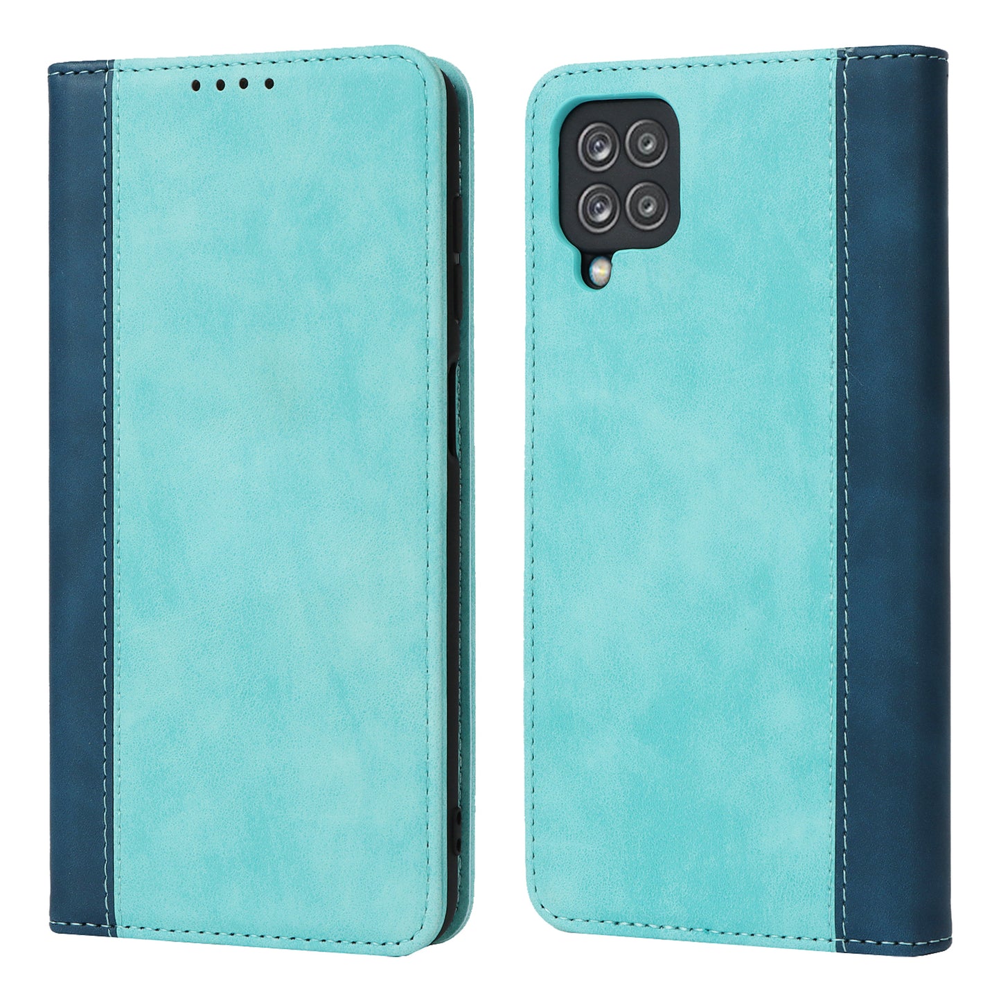 For Samsung Galaxy A12 Auto-absorbed Bi-color Splicing  Leather Wallet Phone Shell Standing Case