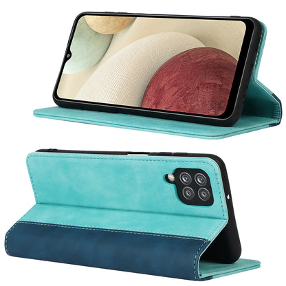 For Samsung Galaxy A12 Auto-absorbed Bi-color Splicing  Leather Wallet Phone Shell Standing Case