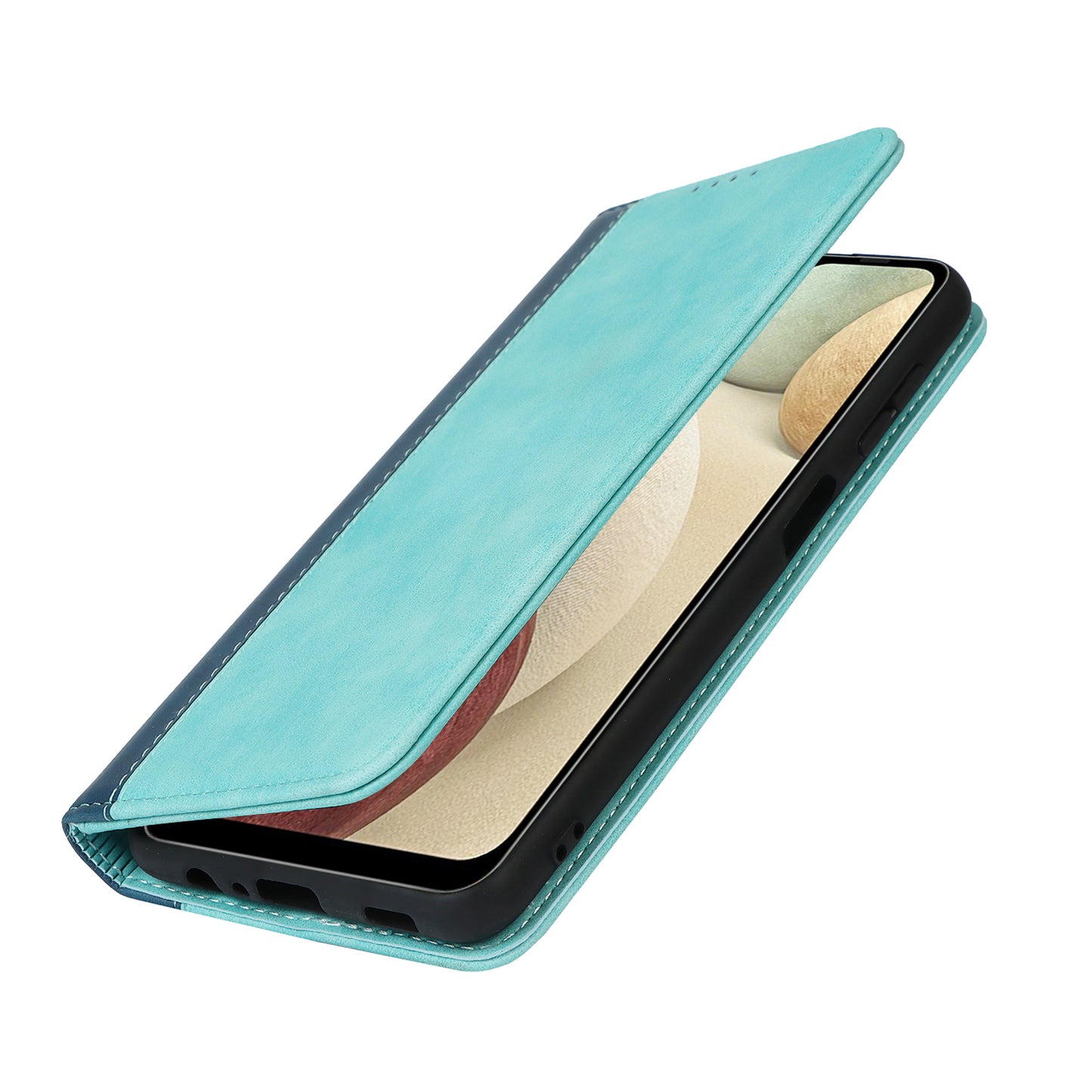 For Samsung Galaxy A12 Auto-absorbed Bi-color Splicing  Leather Wallet Phone Shell Standing Case