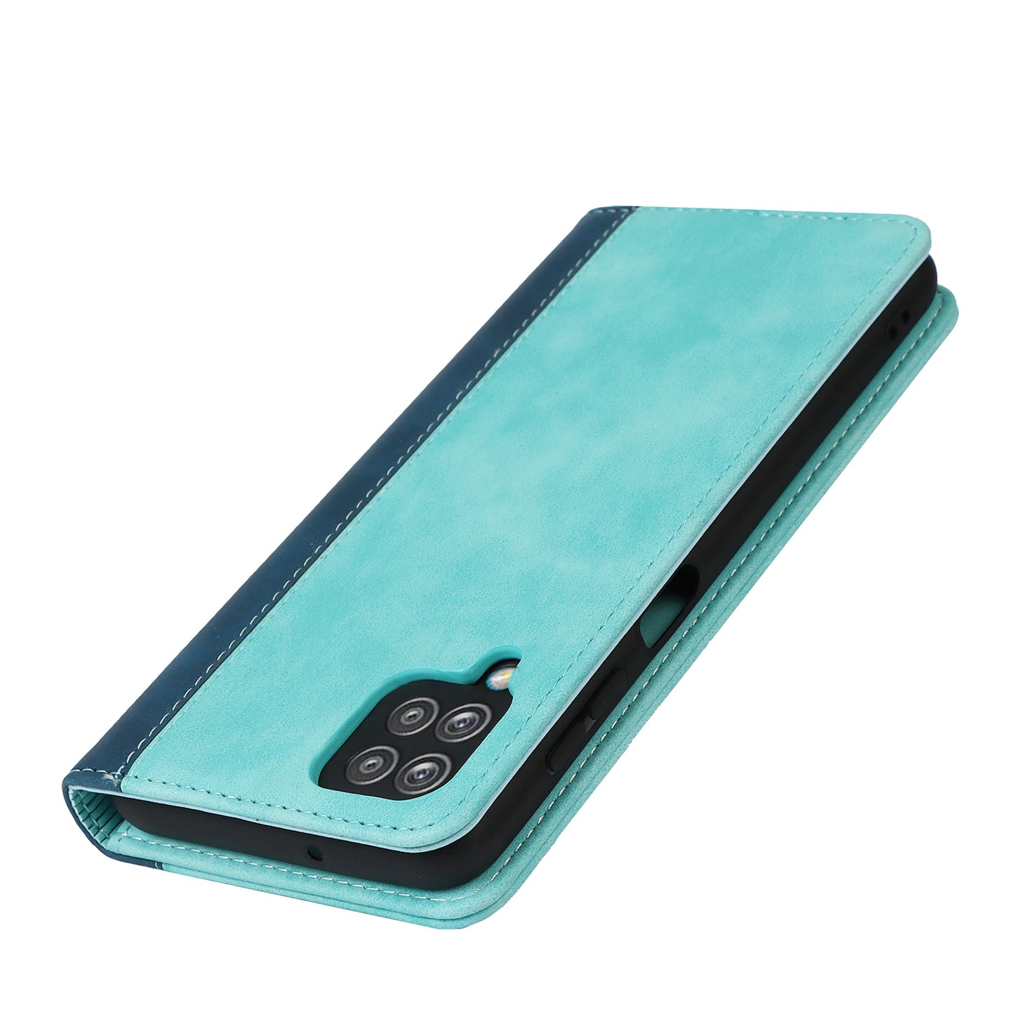 For Samsung Galaxy A12 Auto-absorbed Bi-color Splicing  Leather Wallet Phone Shell Standing Case