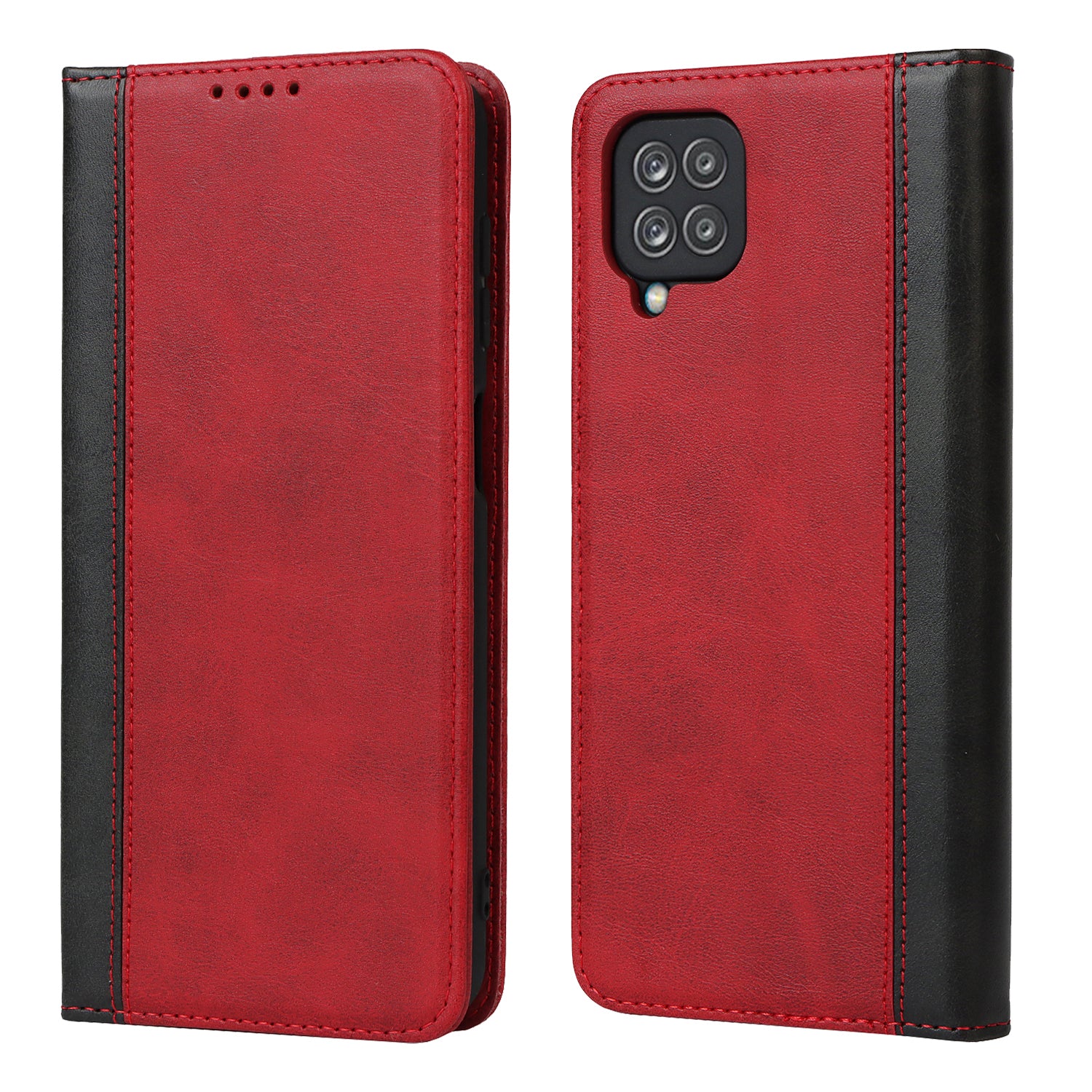 For Samsung Galaxy A12 Auto-absorbed Bi-color Splicing  Leather Wallet Phone Shell Standing Case