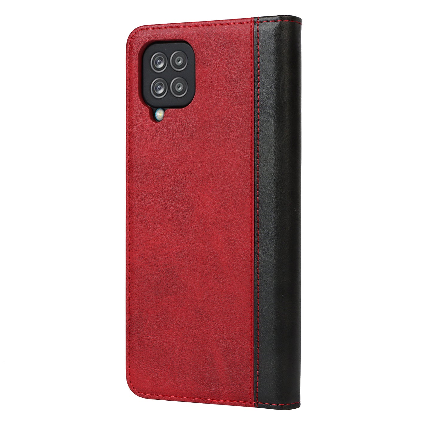 For Samsung Galaxy A12 Auto-absorbed Bi-color Splicing  Leather Wallet Phone Shell Standing Case