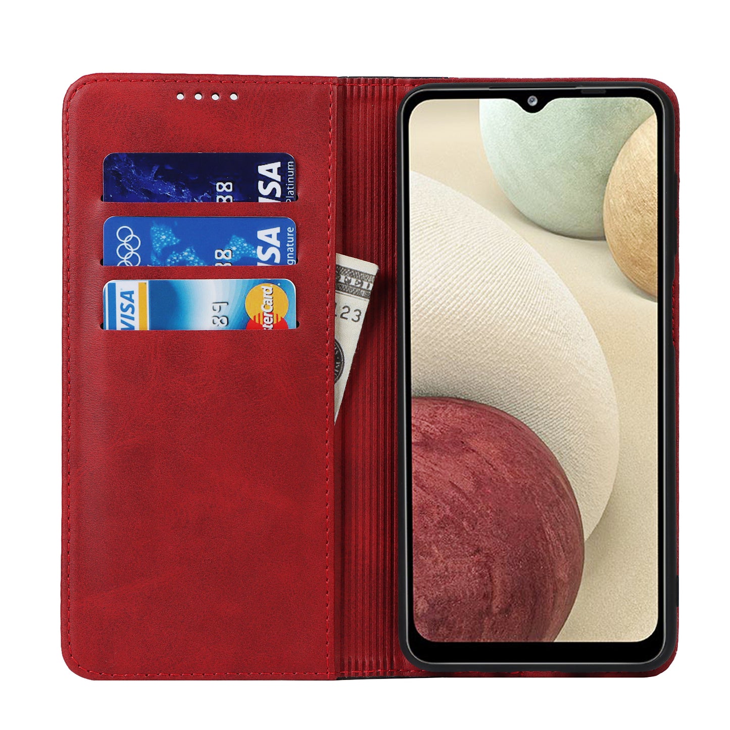 For Samsung Galaxy A12 Auto-absorbed Bi-color Splicing  Leather Wallet Phone Shell Standing Case