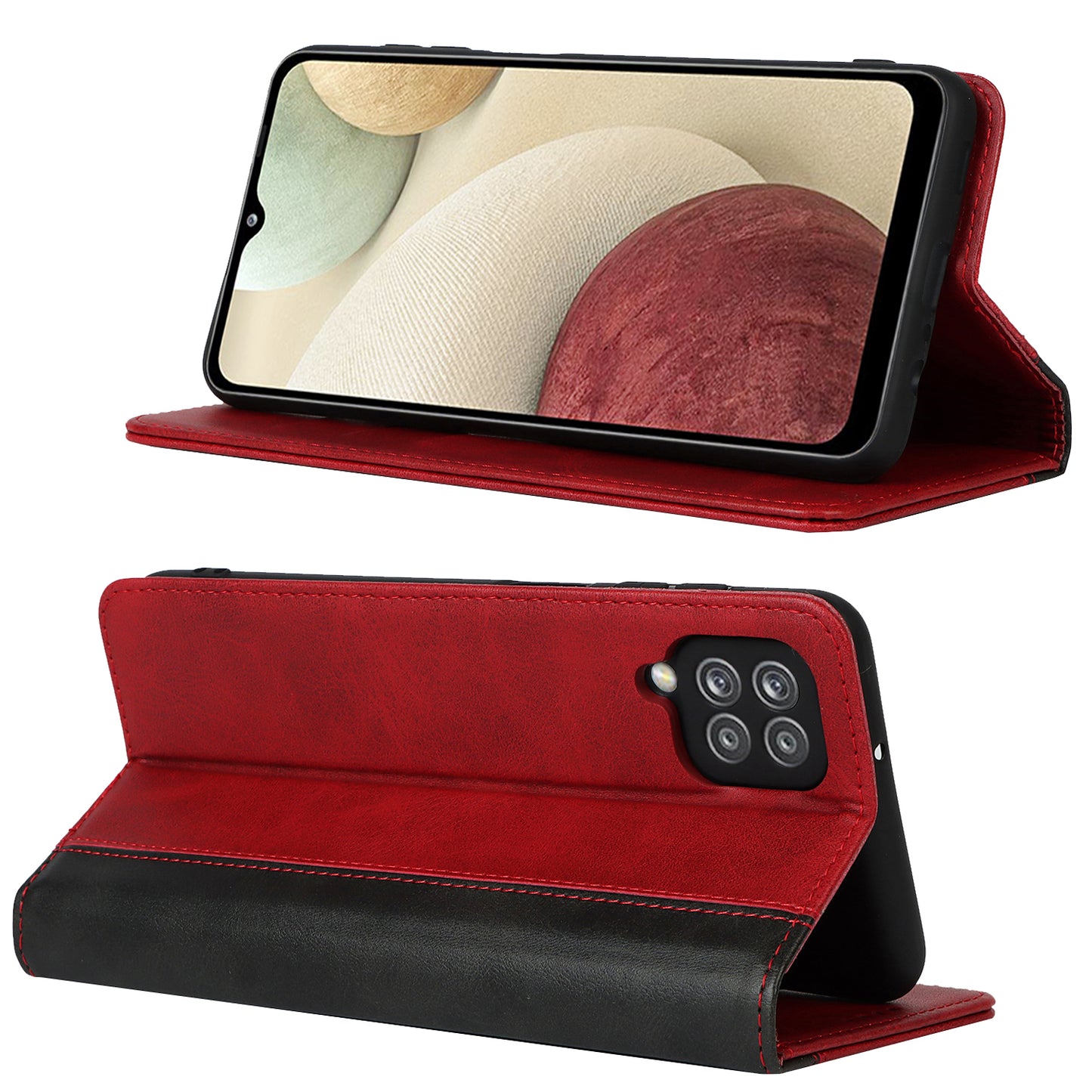 For Samsung Galaxy A12 Auto-absorbed Bi-color Splicing  Leather Wallet Phone Shell Standing Case