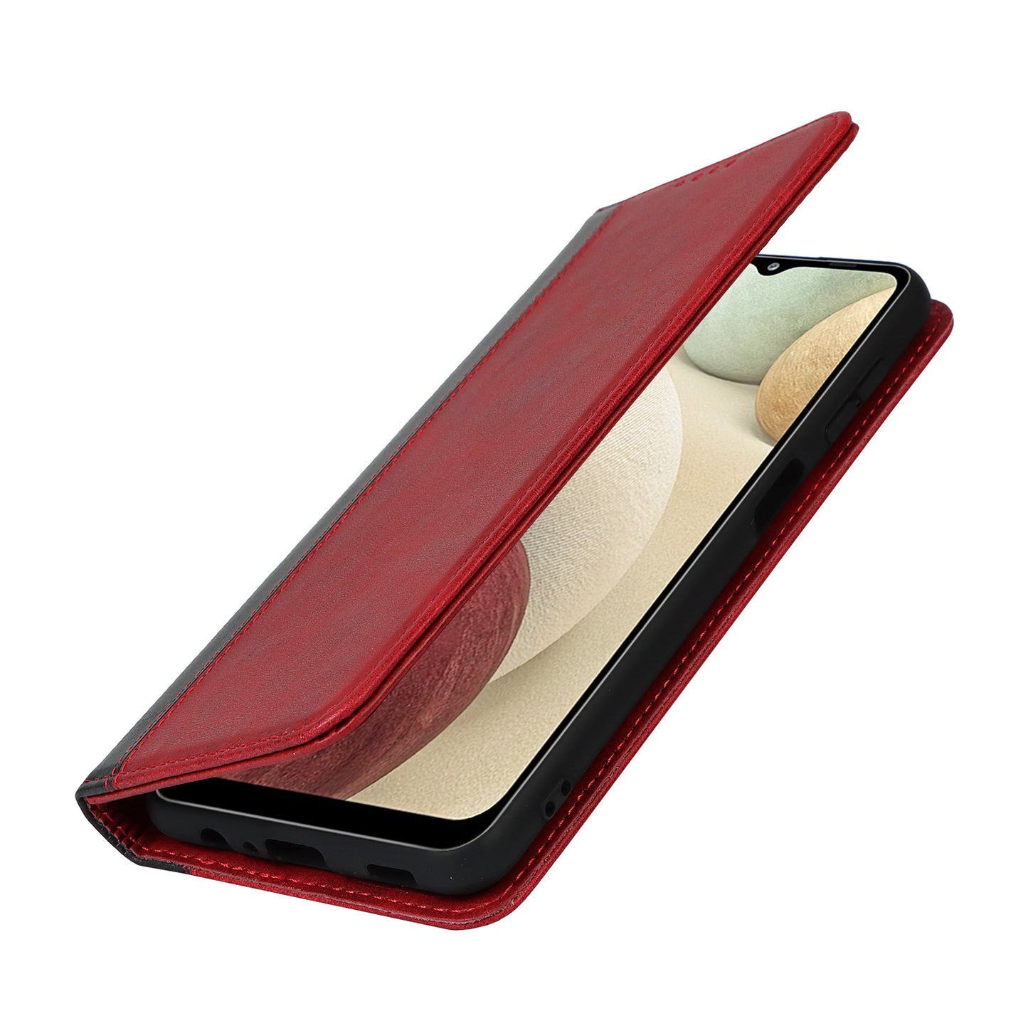 For Samsung Galaxy A12 Auto-absorbed Bi-color Splicing  Leather Wallet Phone Shell Standing Case