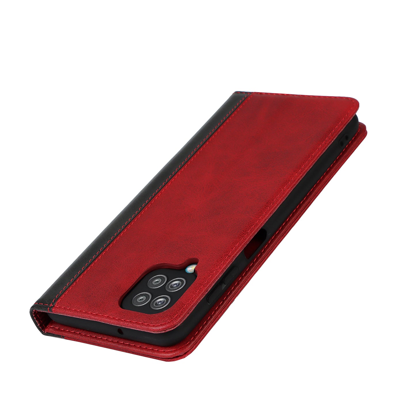 For Samsung Galaxy A12 Auto-absorbed Bi-color Splicing  Leather Wallet Phone Shell Standing Case