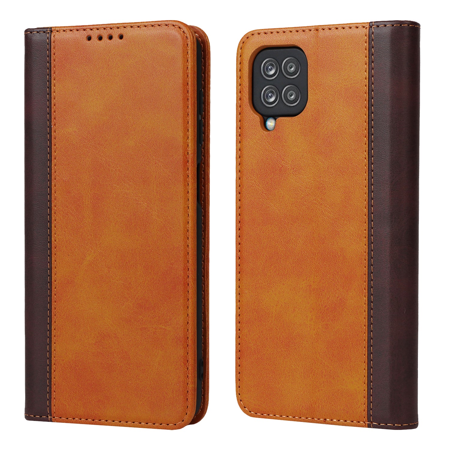 For Samsung Galaxy A12 Auto-absorbed Bi-color Splicing  Leather Wallet Phone Shell Standing Case